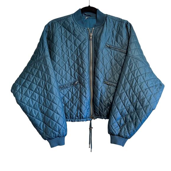 Free People Easy Quilted Dolman Bomber Jacket Size XS Oversized Stormy Blue - Picture 1 of 16